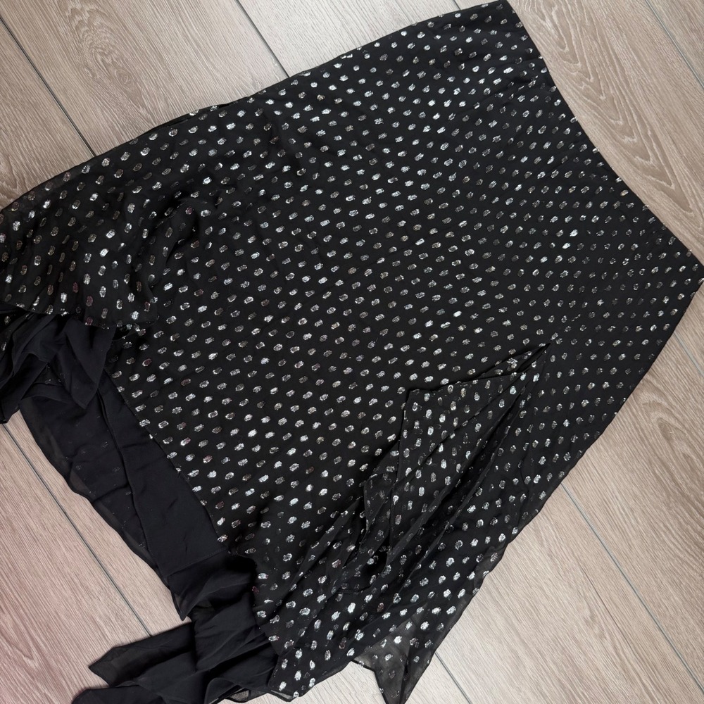 Dana Buchman Womens Silk Blend Metallic Polka Dot Asymmetrical Skirt Black 12